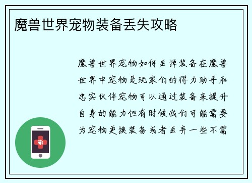 魔兽世界宠物装备丢失攻略