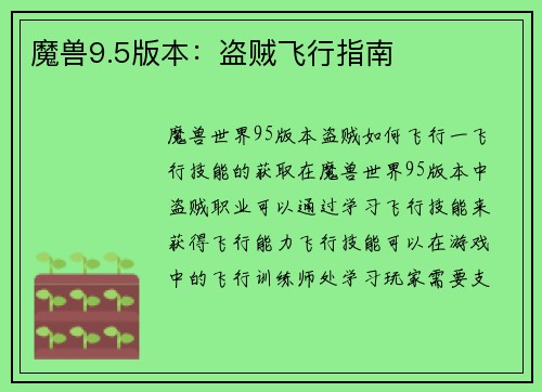 魔兽9.5版本：盗贼飞行指南